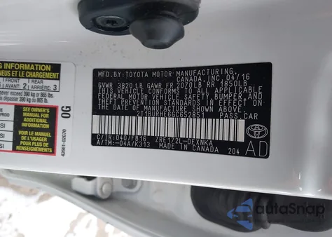 2016 Toyota Corolla Le Plus from USA, damaged, VIN 2T1BURHE6GC652851